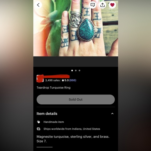 Teardrop Turquoise’s Ring - Picture 3 of 3